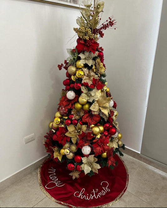 Christmas Tree + 360º Decoration Gold Leaves Included - 1.50 Meters 