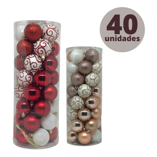 40 Assorted 5cm Master Christmas Balls Red/Rose